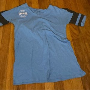 Blue graphic tee shirt very over size v neck
